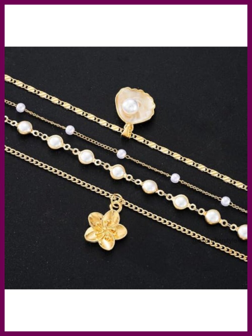 Layered Gold Flower Pearl Beaded Choker Y-Necklace - Picture 5 of 6